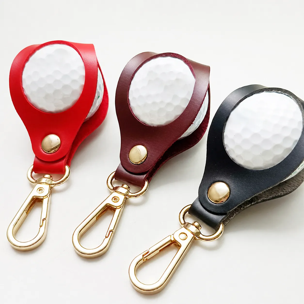 Portable PU Leather Golf Ball Holder Bag With Keychain Metal Hook Outdoor Golf Sports Storage Pouch For Golfers