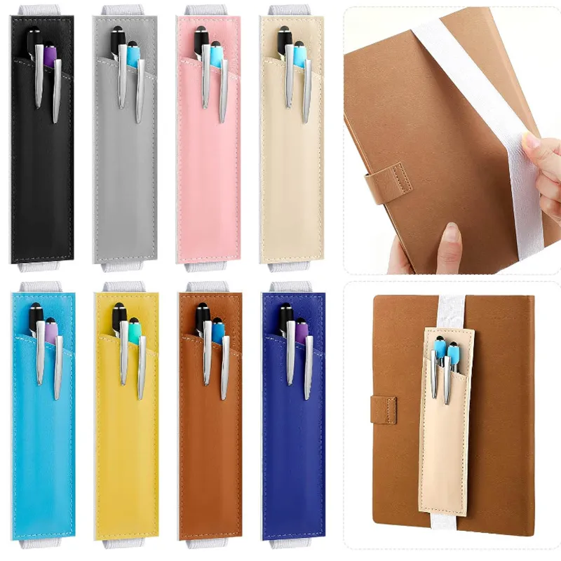 Portable PU Leather Pencil Case Elastic Band Pen Holder For A4 Notebook IPad Tablet Office School Stationery Storage Bag