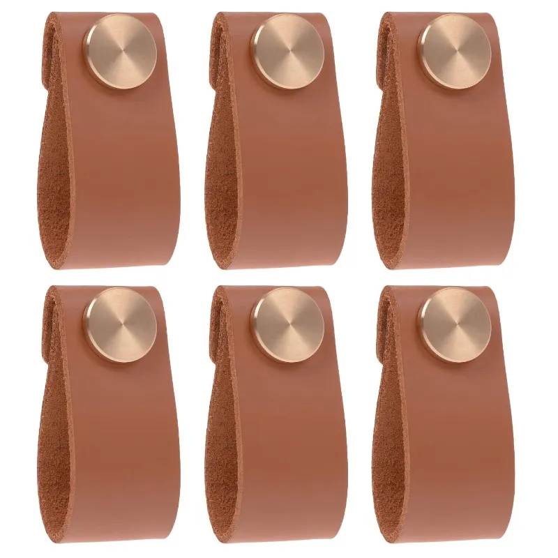 Leather Cabinet Pulls Modern Minimalist Drawer Handles Gold Screws Furniture Hardware For Dresser And Wardrobe