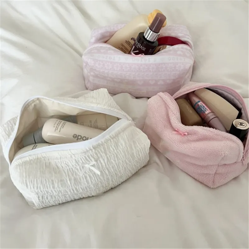 Koreaans Ins Stijl Gewatteerde Make-up Tas Lantaarn Rimpel Patroon Cosmetische Pouch Rits Dagelijkse Huidverzorging Opslagtas Voor Vrouwen