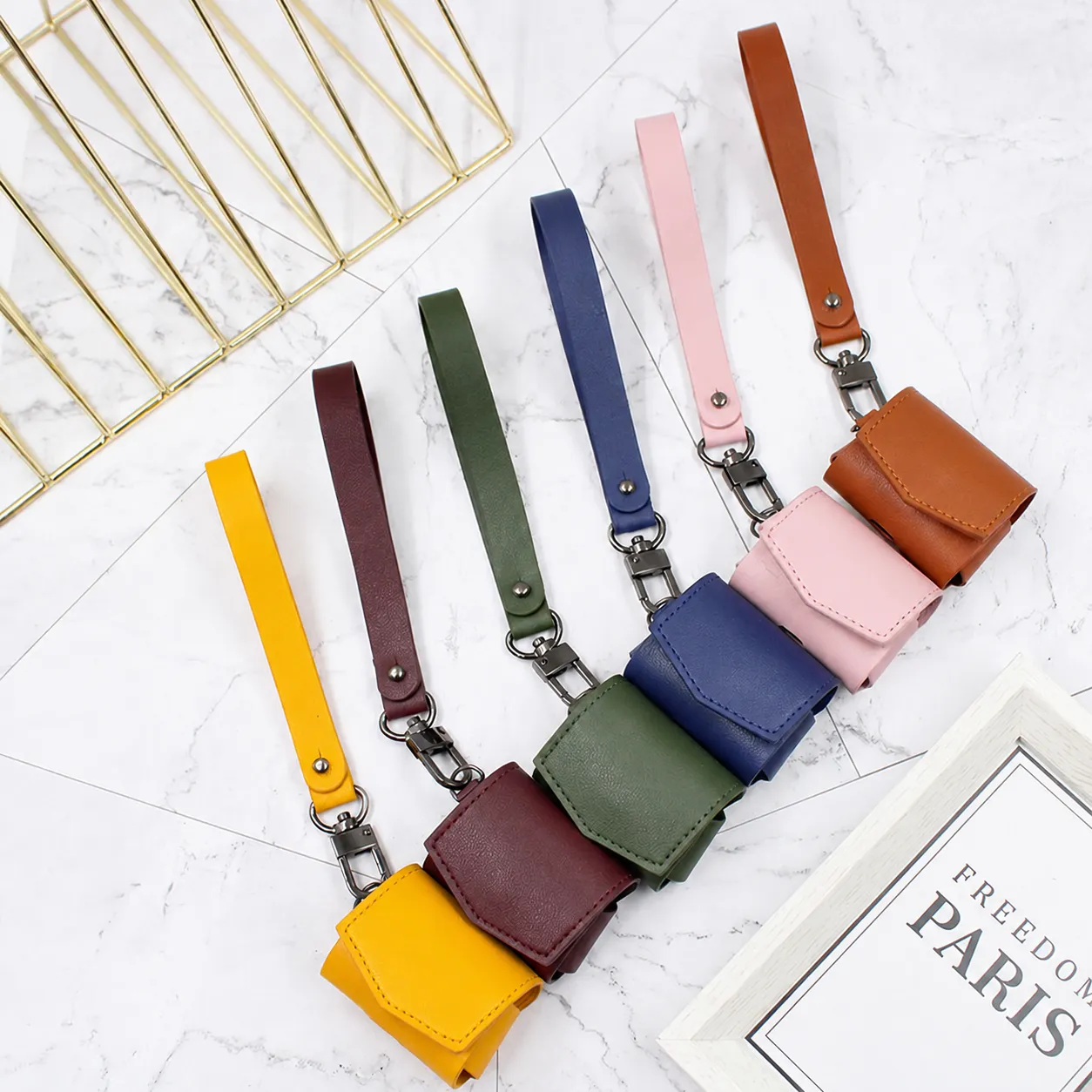 PU Leather Protective Earphone Case With Strap Portable Wireless Headset Cover For Charging Box Storage Bag