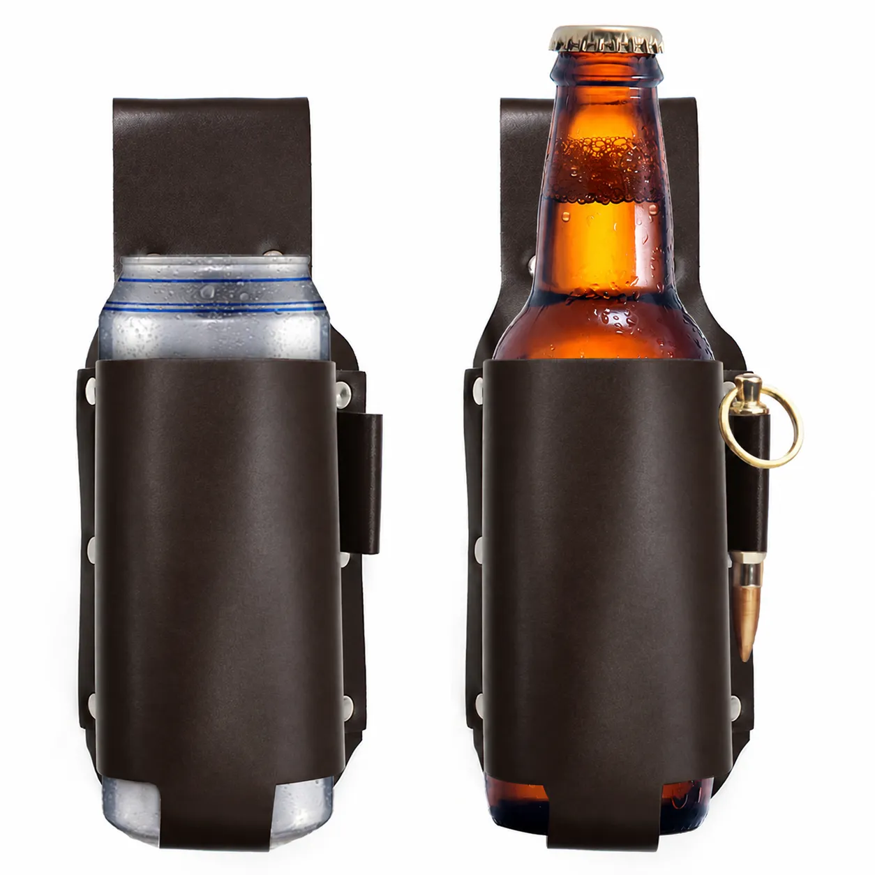 Portable Leather Beer Bottle Holster Outdoor Waist Hanging Beer Sleeve Bottle Holder With Metal Rivets Travel Accessories