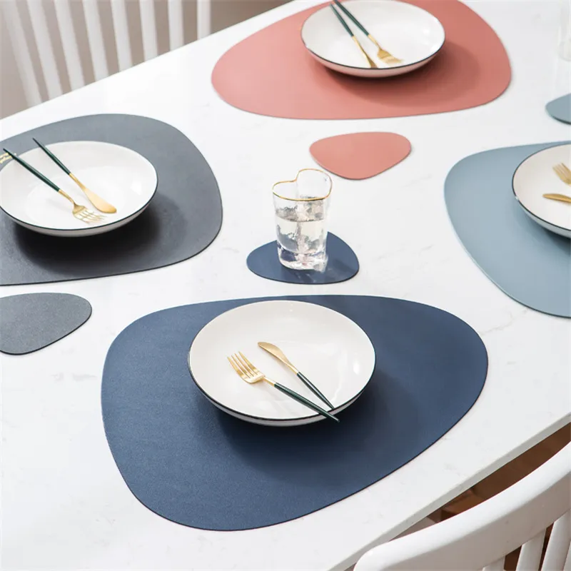 Modern Minimalist PU Leather Placemat Irregular Oval Heat Resistant Non-Slip Table Mat For Western Restaurant Home Dining