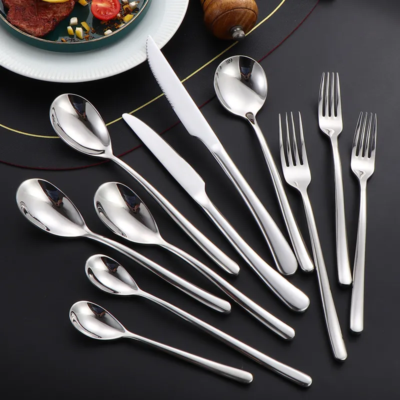 Edelstahl Französisch Mondlicht Geschirr Messer Gabel Und Löffel Set Verdickt Steakmesser Dessertlöffel Gabel Küche Essbesteck