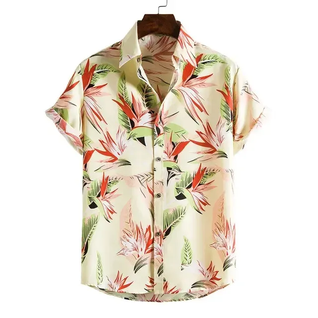 Herren Casual Hawaiian Kurzarm Hemd Tropischer Blumen Druck Knopfleiste Umlegekragen Sommer Strand Hemd