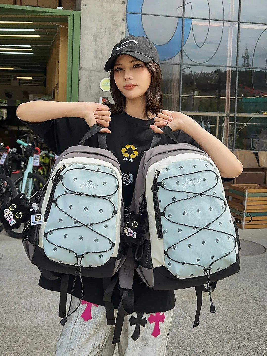 Nylon Japanese Style Colorblock Techwear Sports Mountaineering Backpack Couple Outdoor Lightweight Camping Bookbag