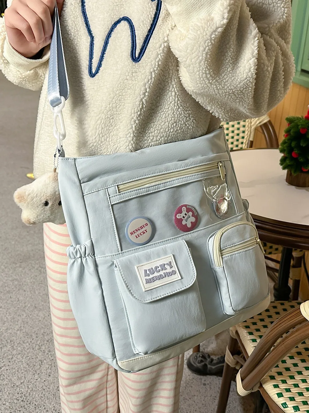 Zaino Scolastico Casual Stile Ins In Nylon Con Finestra Trasparente E Tasche Multiple Grande Capacità Per Studenti