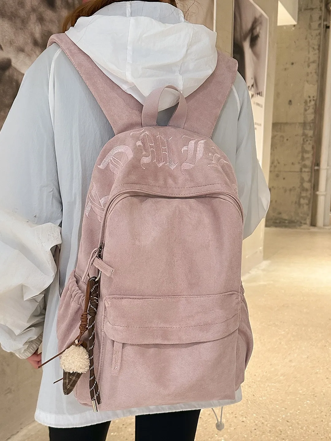 Zaino Casuale in Nylon da Donna Grande Capacità Borsa Scolastica Carina con Ciondolo Borse Scolastiche Eleganti per Studenti