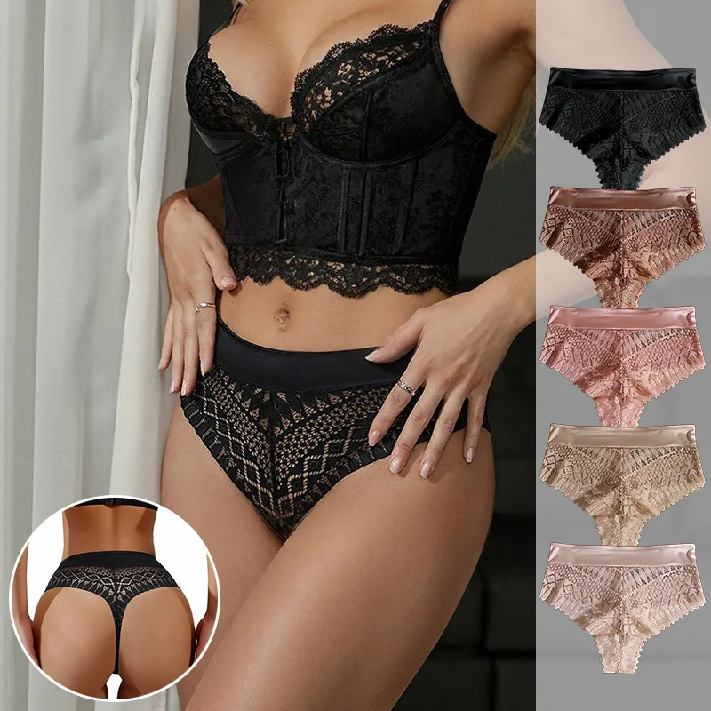 Sexy Floral Lace Panties Mid Waist Seamless Hollow Out Breathable Nylon Cotton Lingerie Briefs For Women Daily Underwear
