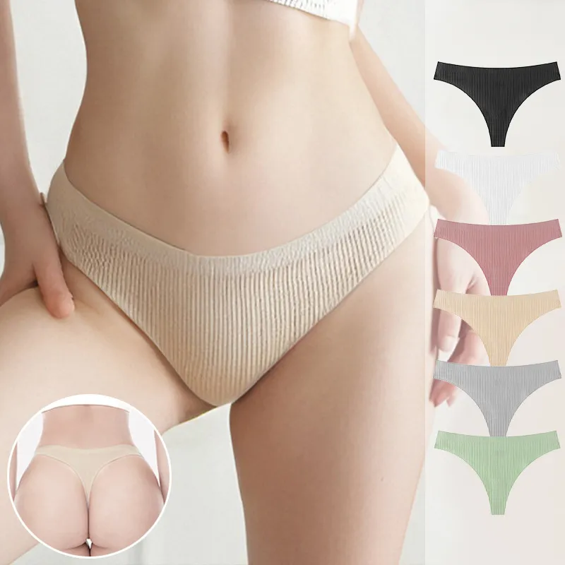 Nahtlose Gerippte Damen Thong Atmungsaktiv Niedrige Taille Nylon Baumwolle Schritt T-Back Unterhose Alltagskomfort Einfarbig