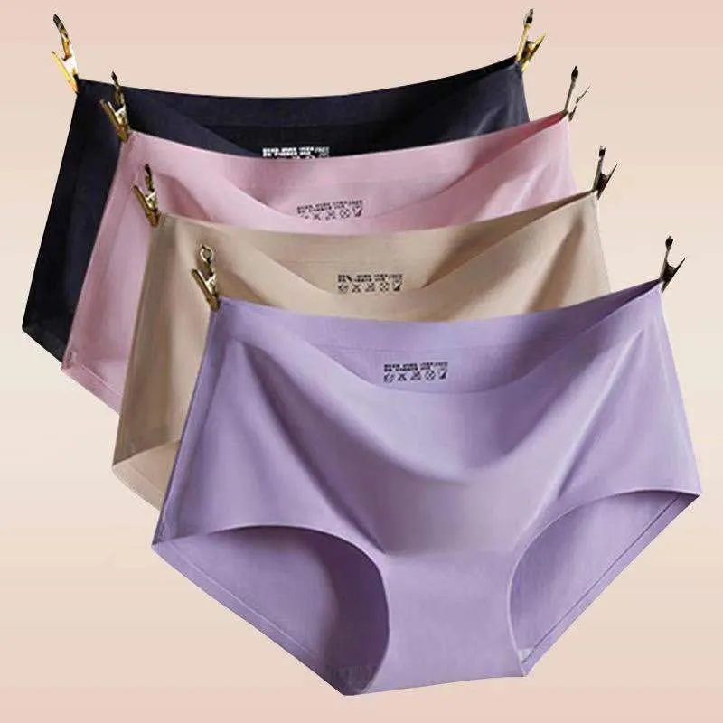 Seamless Women's Panties Polyester Ice Silk Breathable Low Waist Briefs Large Size Sporty Lingerie Quick Dry Underwear For Women