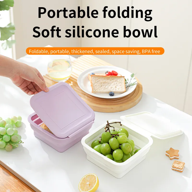 Tragbare Silikon Faltbare Schüssel Reise Outdoor Camping Teleskopische Frischhaltebox Mikrowellengeeignet Aufbewahrungsbox