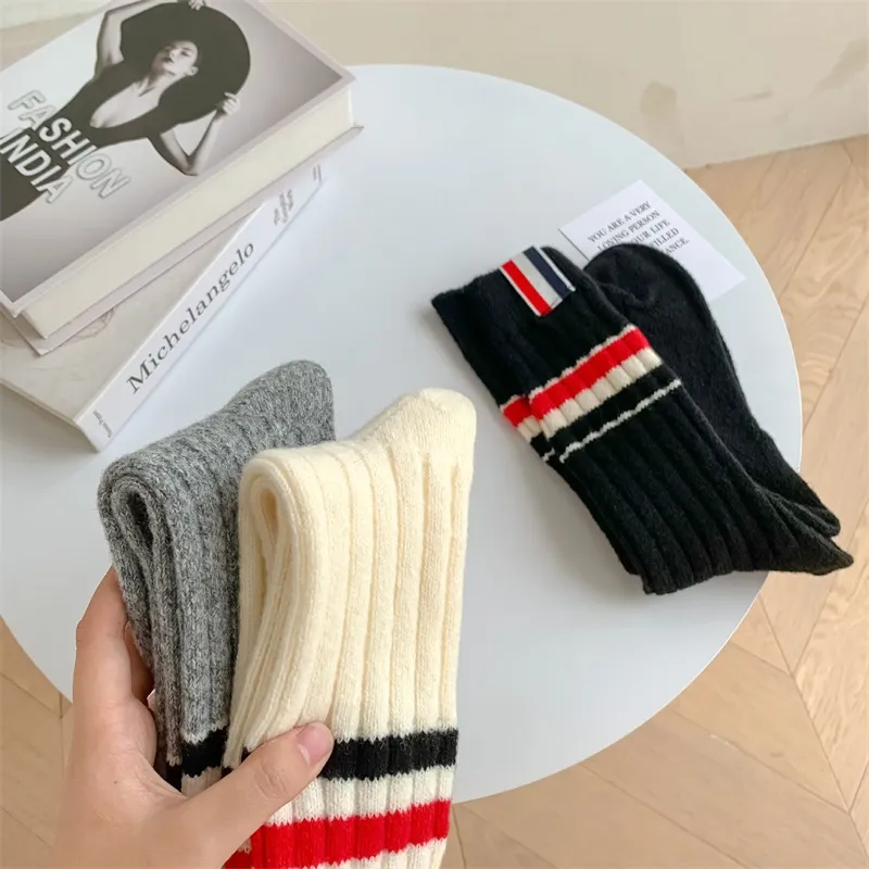 Preppy Style Ridges High Tube Calts Women Autumn Winter Warm Knit Casual Long Socks