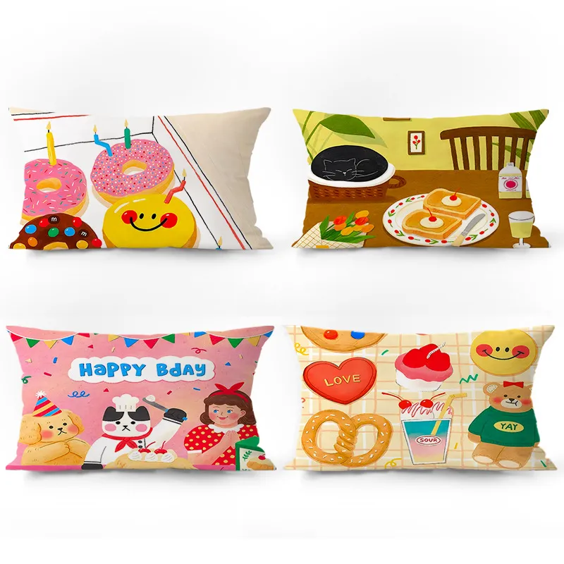 Housse de Coussin Décorative en Velours Motif Dessin Animé Mignon Style Nordique Coussin de Canapé Rectangulaire Salon Décoration