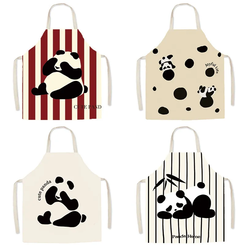 Waterproof Cute Cartoon Panda Apron Polyester Kitchen Cooking Baking Apron Adult Kids Anti-Oil Chef Bib Apron