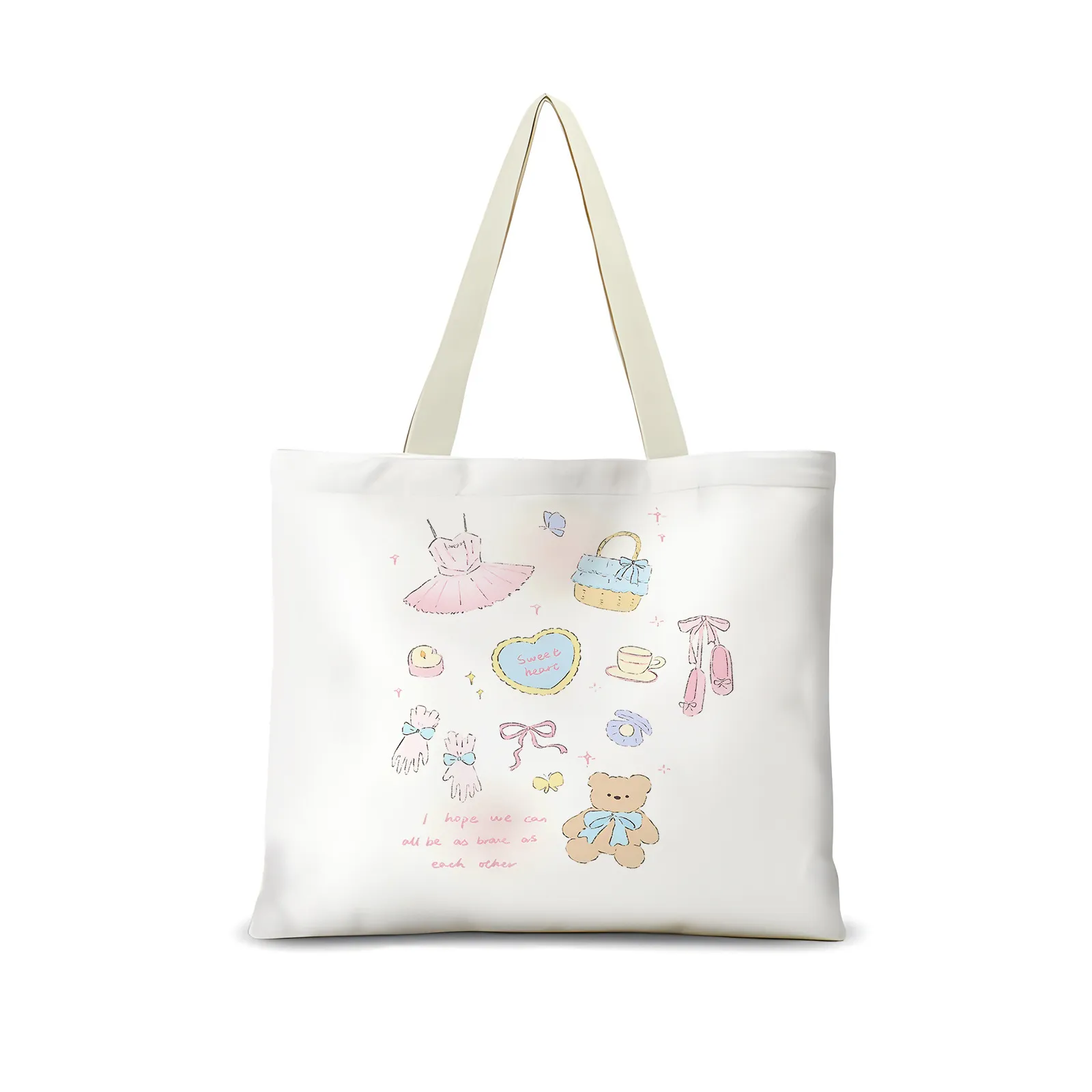 Sac Cabas en Toile pour Femmes Grande Capacité Illustration De Dessin Animé Coton Lin Sac Bandoulière Loisirs Commutation Étudiant Sac à Livres