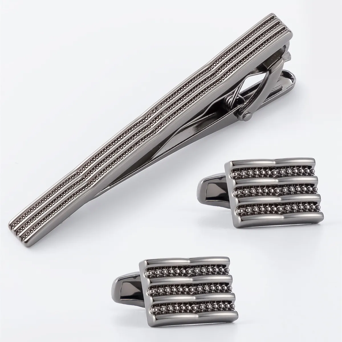 Men Business Alloy Cufflinks And Tie Clip Set Electroplated Embossed Pattern Formal Suit Accessories Jewelry Gift