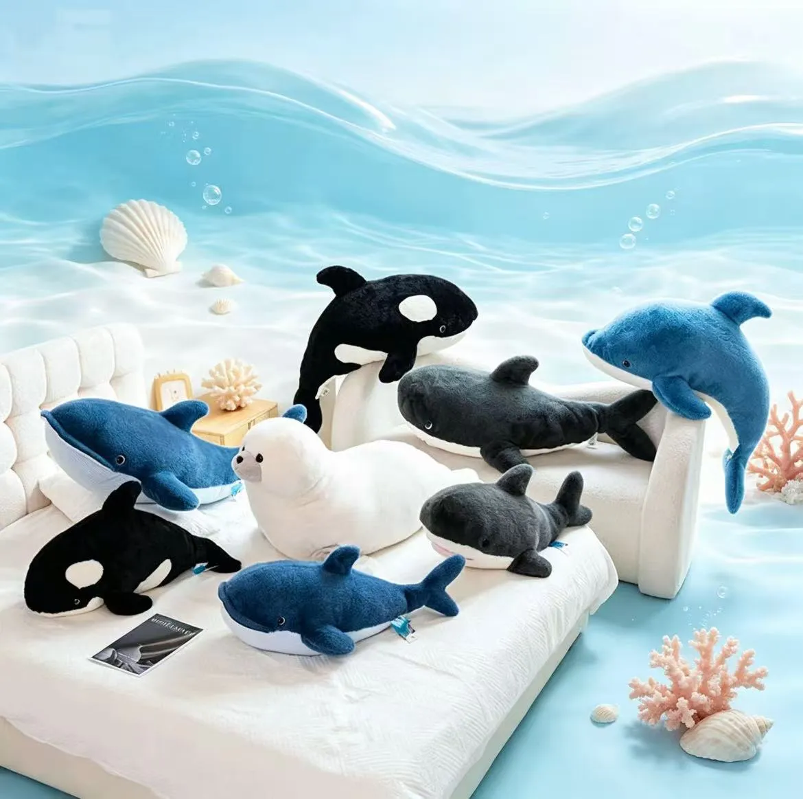 Cute Marine Series Plush Toy Killer Whale Shark Dolphin Doll Stuffed Animal Toy Children Companion Pillow Gift