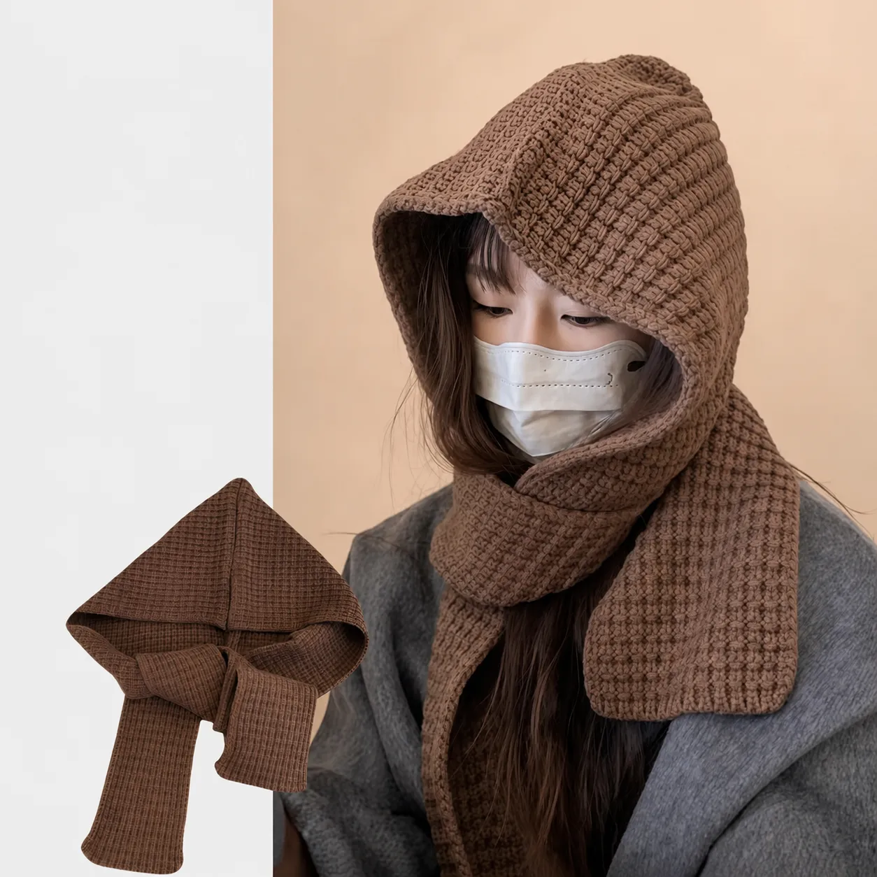 Damen Winter Warm Gestrickter Schal Mütze Set Einfarbig Verdickt Thermische Beanie Mütze Vielseitige Outdoor Mode Kopfbedeckung