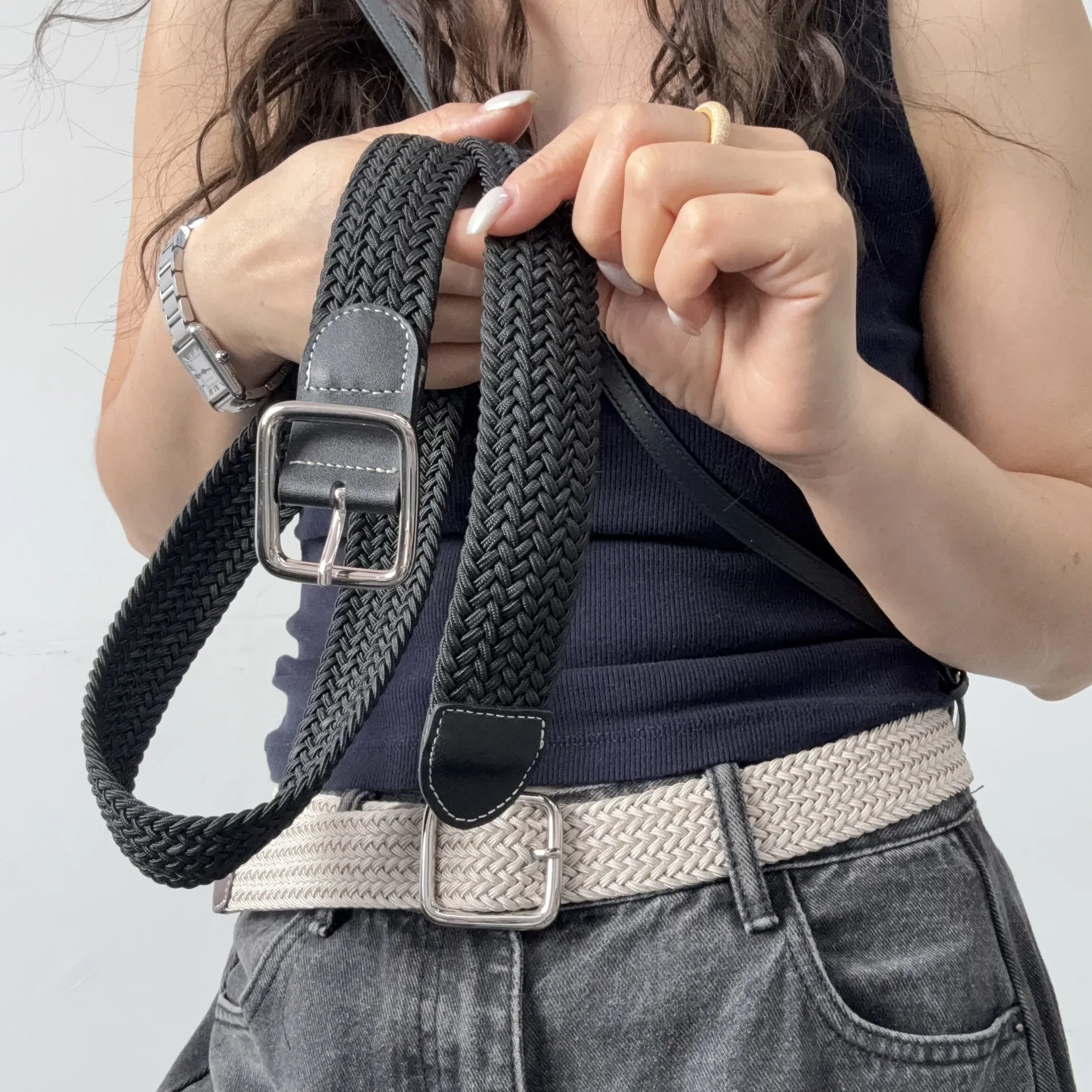 Unisex Braided Belt Casual Woven Waist Belt Metal Pin Buckle Stretch Belt For Men Women Daily Commute Accessories