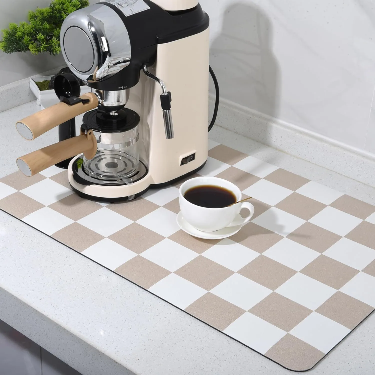 Minimalist Checkerboard Diatomaceous Earth Drying Mat Absorbent Non-Slip Coffee Maker Mat Kitchen Table Mat