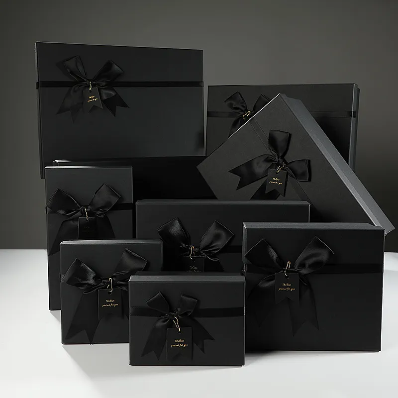 Scatola Regalo Nera di Lusso Con Fiocco Grandi Dimensioni Elegante Scatola di Imballaggio Per Compleanno Festa Matrimonio