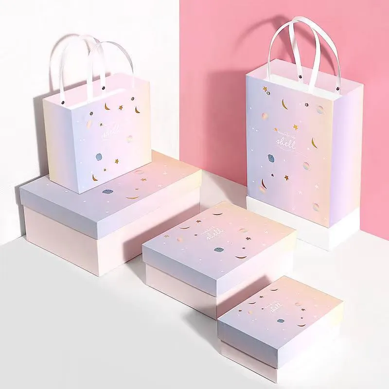 Gradient Star Moon Design Gift Box And Gift Bag Creative Girl Birthday Party Present Packaging Box Set