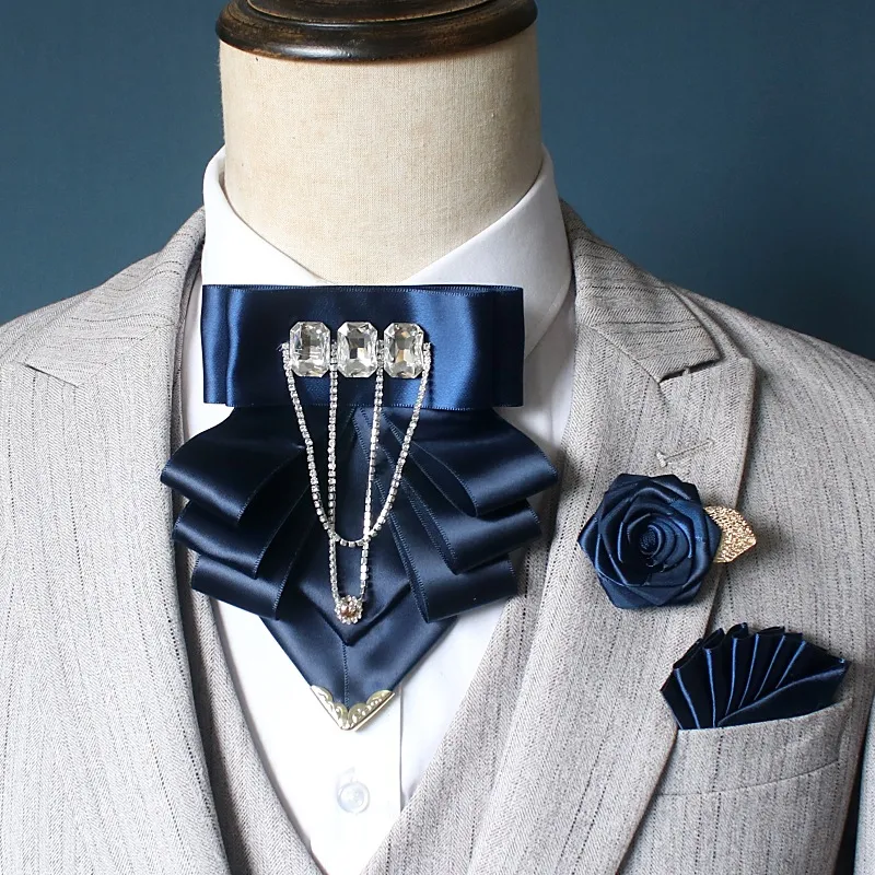 Heren Formeel Strass Vlinderdas Broche Borstzakje Set Gentleman Trouwen Zakelijk Pak Decoratieve Accessoires