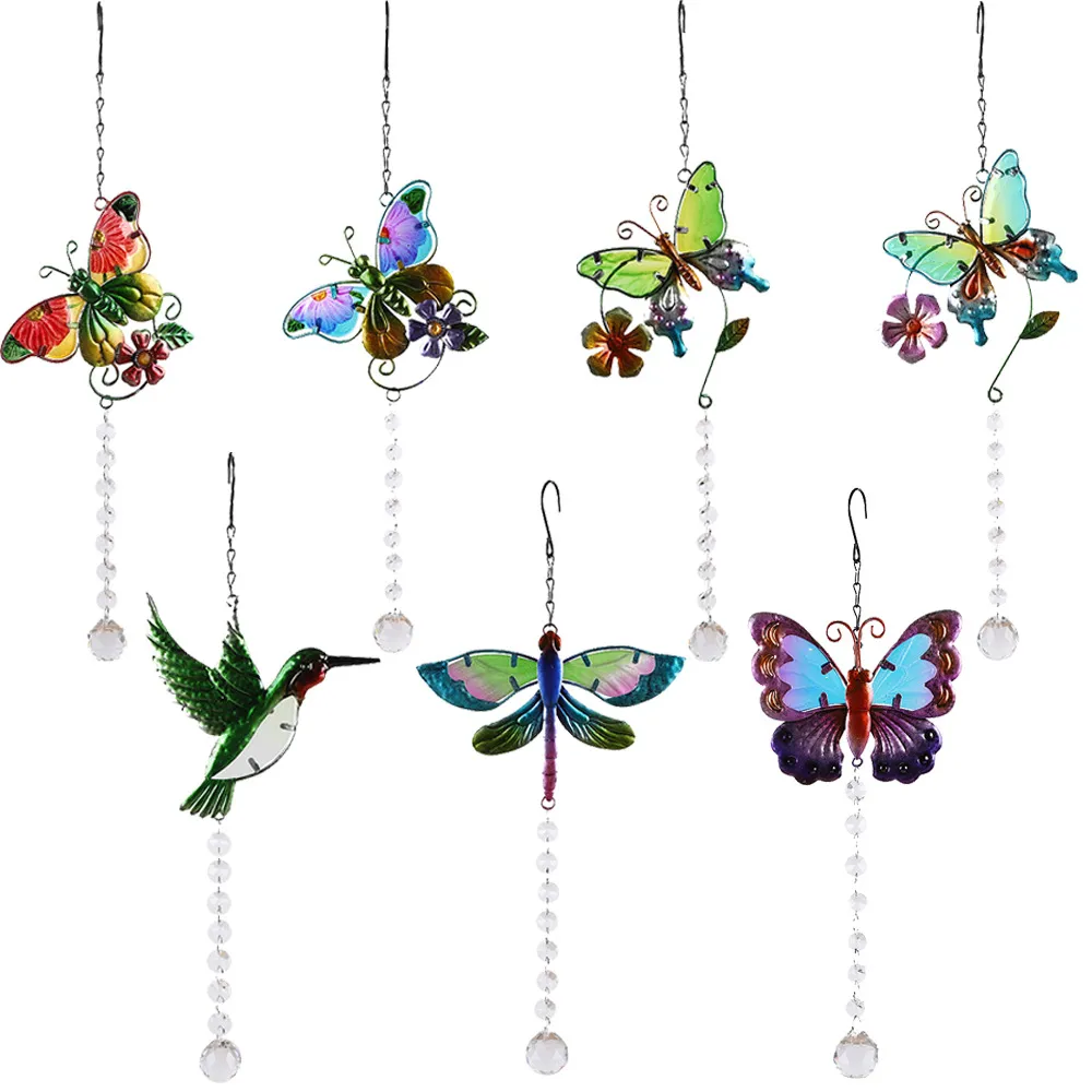 Acchiappasole in Cristallo Campanello a Vento Cristallo Bianco Metallo Farfalla Colibrì Pendente Sospeso Per Giardino Casa