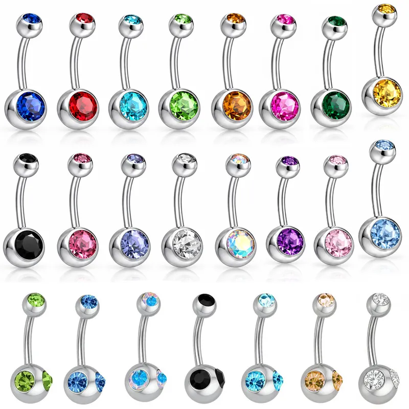 Stainless Steel Belly Ring Double Round Cubic Zirconia Body Piercing Jewelry Curved Barbell For Women Fashion Accessory
