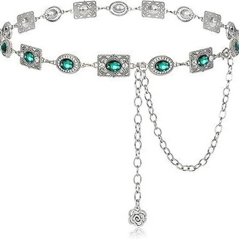 Cadena de Cintura de Aleación Tallada Vintage Para Mujer Cinturón Decorativo de Diamantes de Imitación Joya Corporal