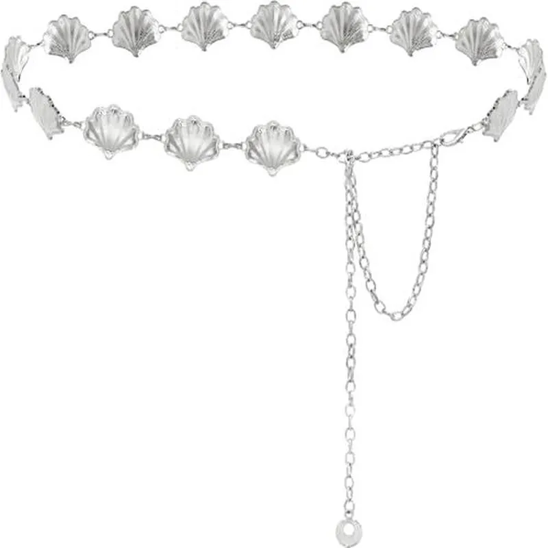 Mode Femmes Métal Coquillage Cœur Disque Chaîne de Taille Ajustable Chaîne de Corps Élégante Robe Jeans Ceinture Décorative Bijoux