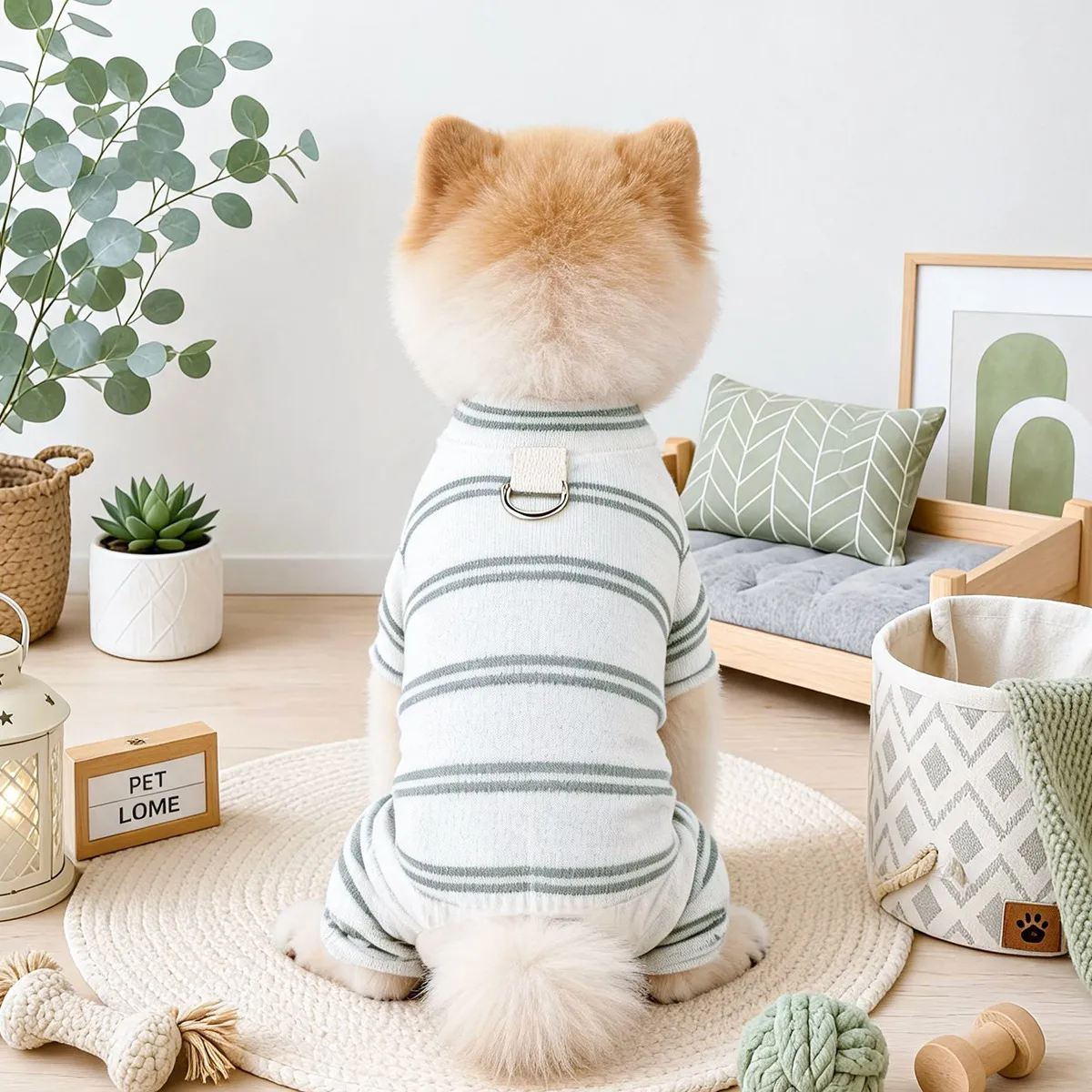 Pet Dog Clothes Soft Knitted Pajamas Warm Puppy Jumpsuit Cute Striped Star Pattern Pet Apparel for Small Dogs