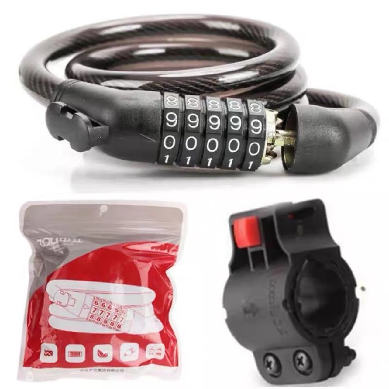 Heavy Duty Combination Bicycle Lock Steel Wire Chain Bike Lock With Mounting Bracket Cycling Security Lock