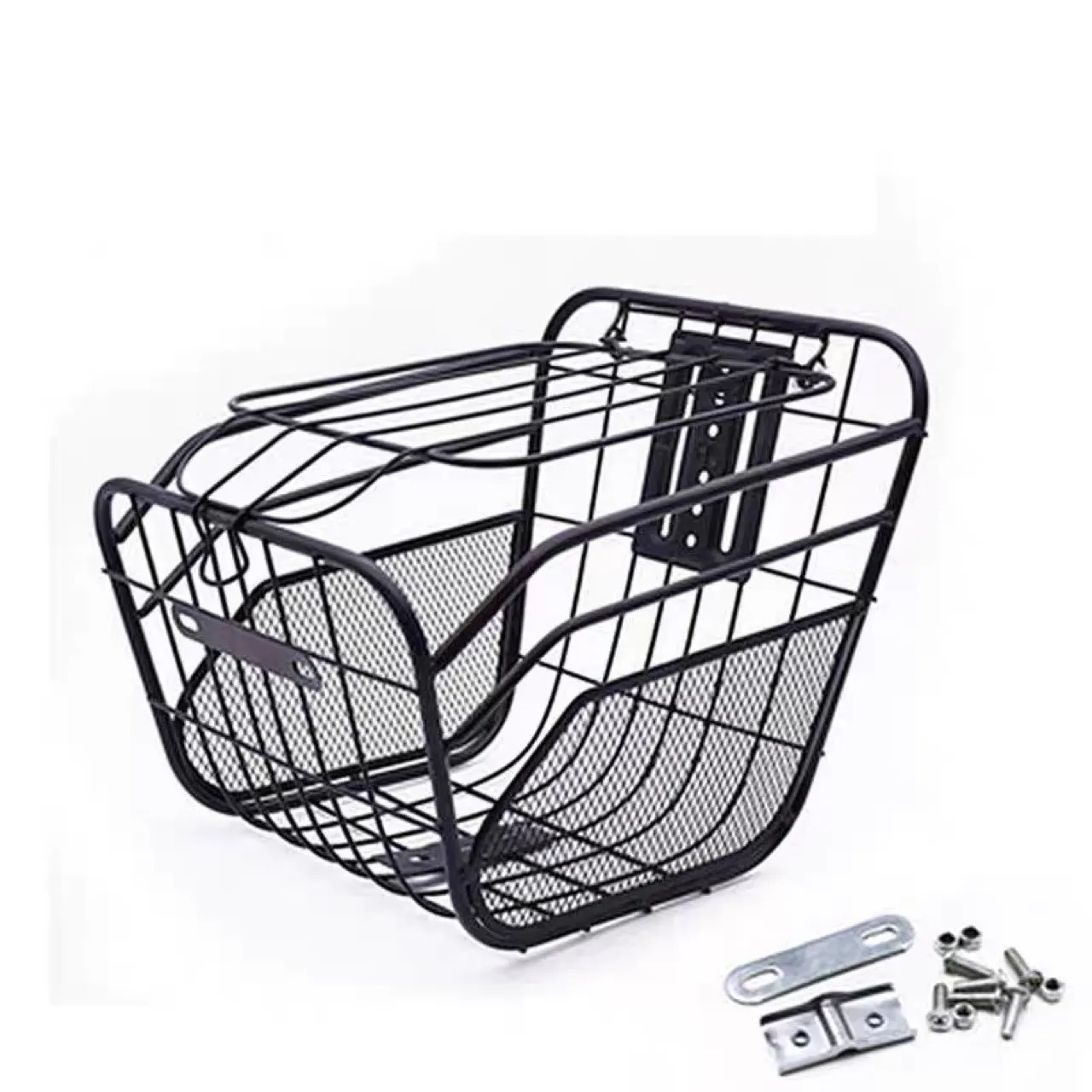 Cesta Delantera de Bicicleta de Alambre Metálico Cesta de Almacenamiento con Tapa Accesorios de Montaje Cesta Delantera para Bicicleta Eléctrica