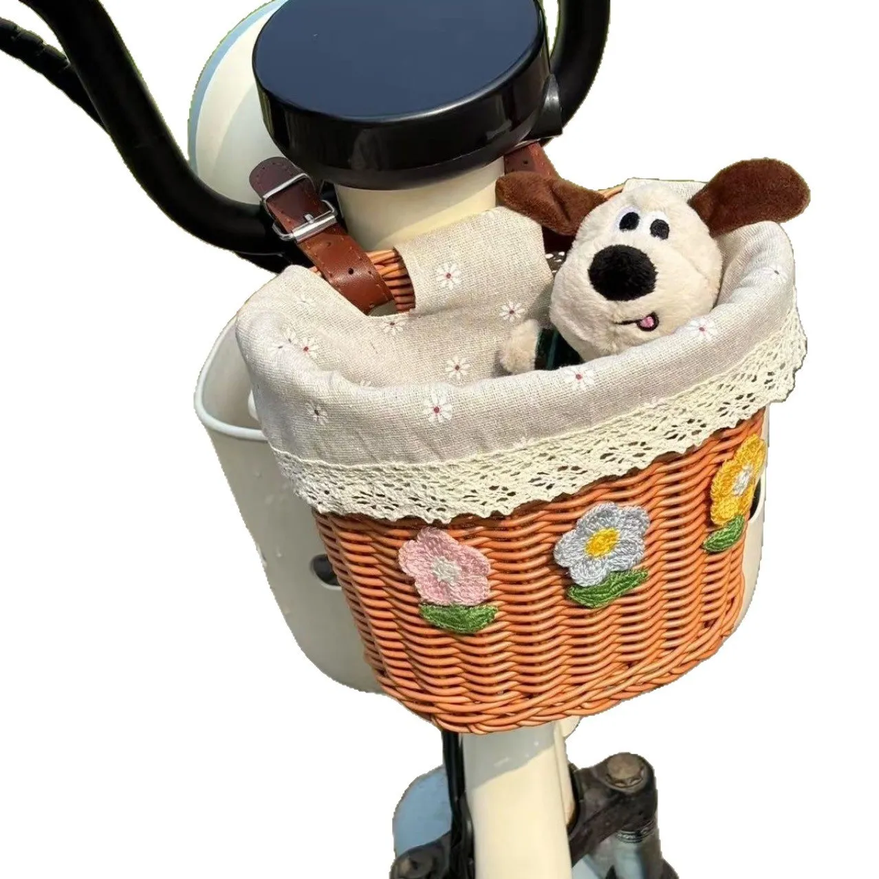 Electric Bike Bicycle Front Storage Basket Plastic Woven Basket With Floral Lining Large Capacity Cycling Basket