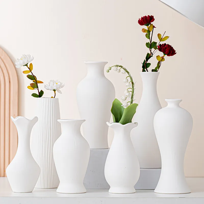 Unpainted Ceramic Vase White Bisque DIY Painting Pottery Flower Vase Home Decor Modern Minimalist Tabletop Floral Holder
