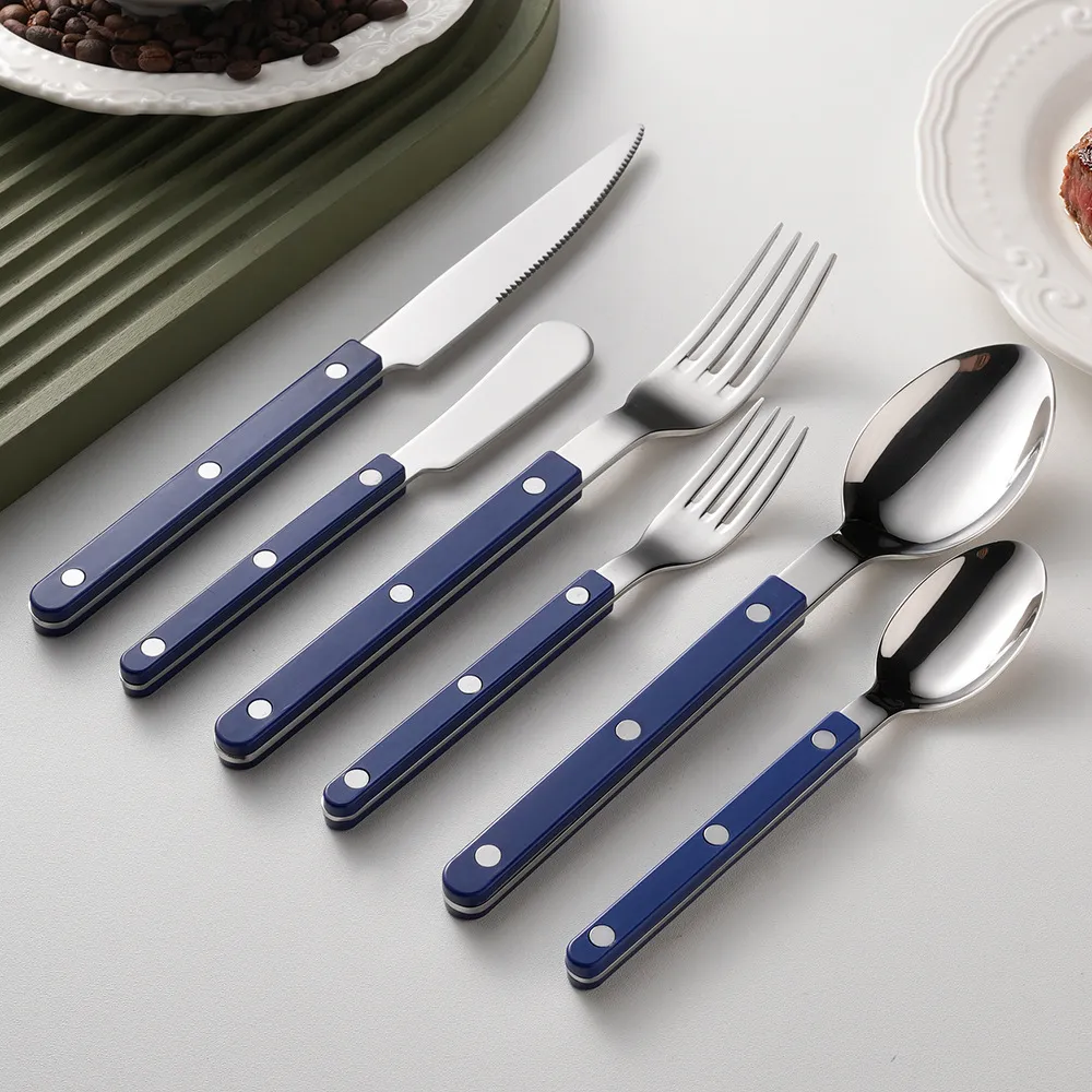 Nordic Style Stainless Steel Tableware Set Color Handle Steak Knife Fork Spoon Kitchen Dining Flatware Set