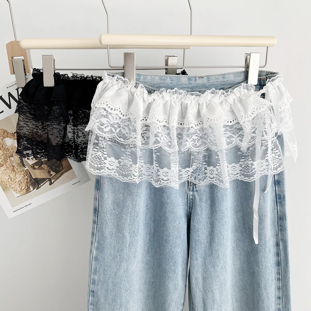 Women's Lace Skirt Extender Tiered Cake Layering Skirt Decorative Lace Trim Waist Tie Mini Wrap Skirt Piece Polyester Bottoms