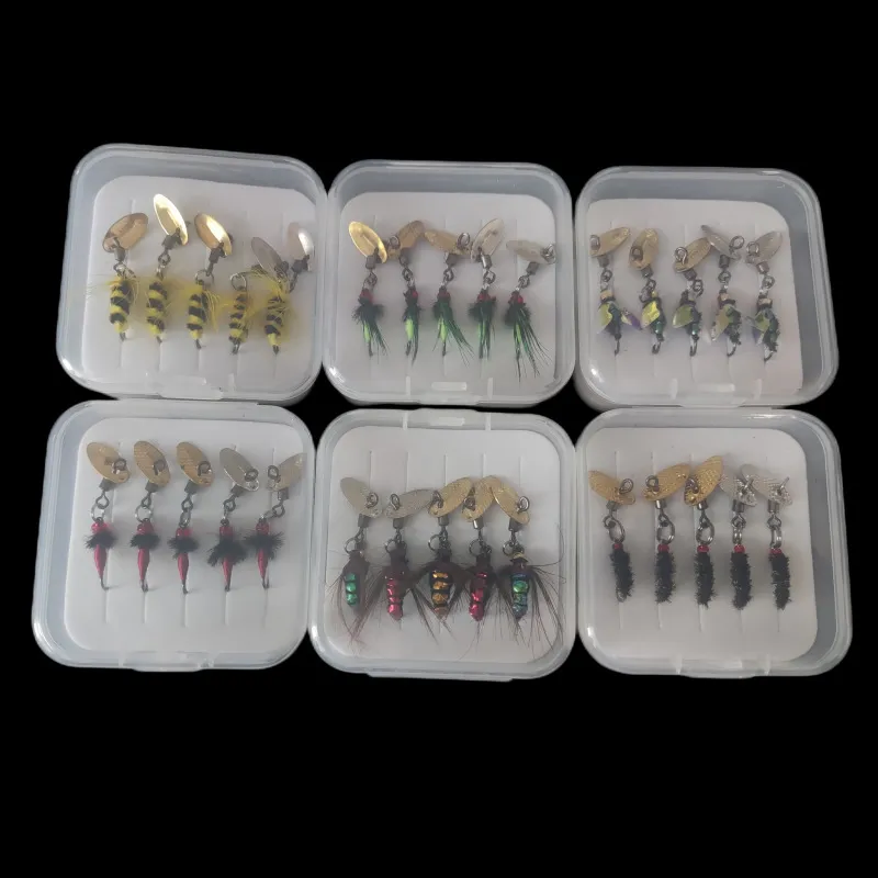 Boxed Fishing Lures Set Spoon Sequins Artificial Flies Insects Hooks Metal Plastic Storage Box Outdoor Tackle