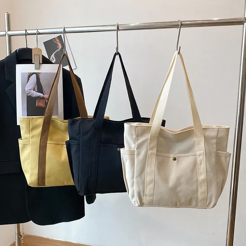 Große Kapazität Segeltuch Tragetasche Minimalistisch Pendler Umhängetasche Für Damen Studenten Arbeit Schule Täglich Lässig Handtasche