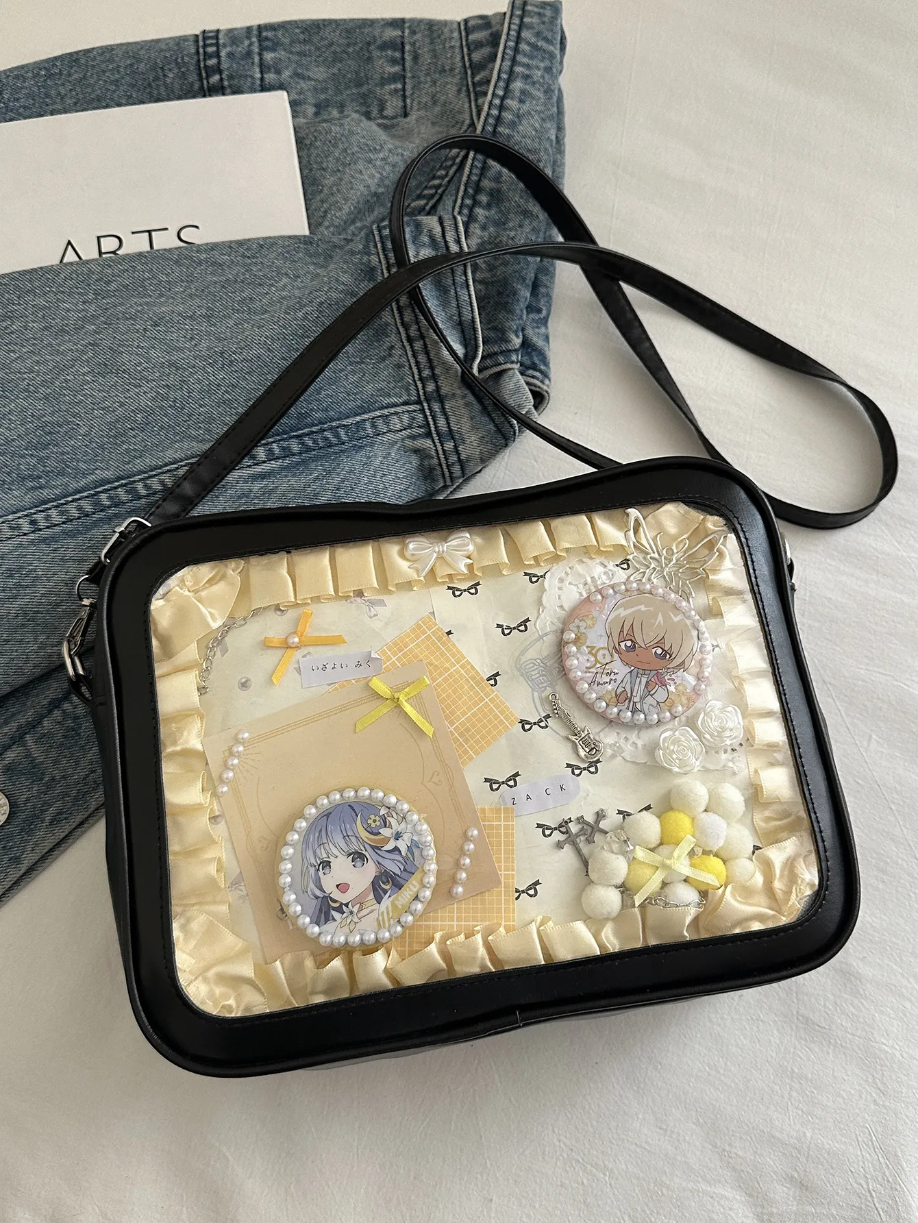 Japanse Preppy Stijl Transparante PVC Ita Bag PU Leer Schoudertas Crossbody Tas Voor Anime Badges Casual Uniform Tas Unisex