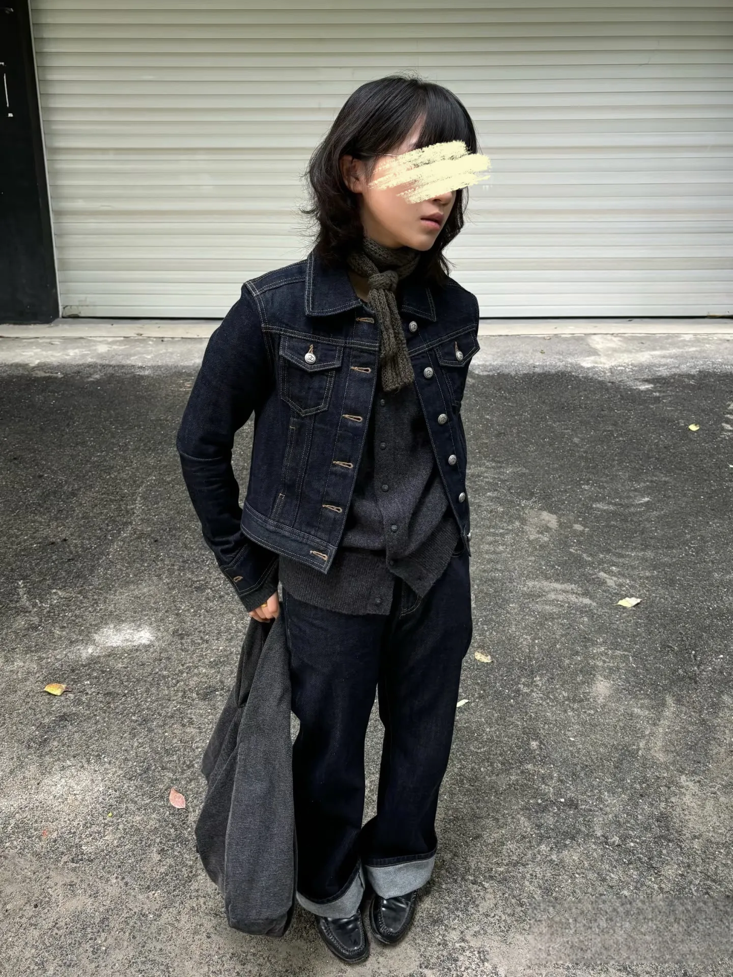 Women Vintage Dark Blue Raw Denim Jacket Slim Fit Cropped Denim Coat Long Sleeve Versatile Streetwear Casual Top