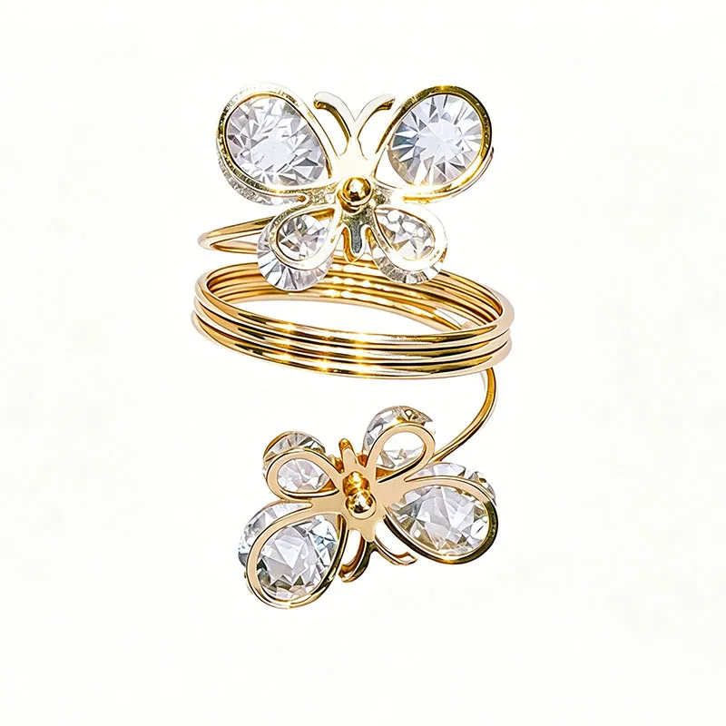 Gold Butterfly Napkin Rings Metal Rhinestone Napkin Holder Table Decor For Wedding Party Banquet Dining Table Setting