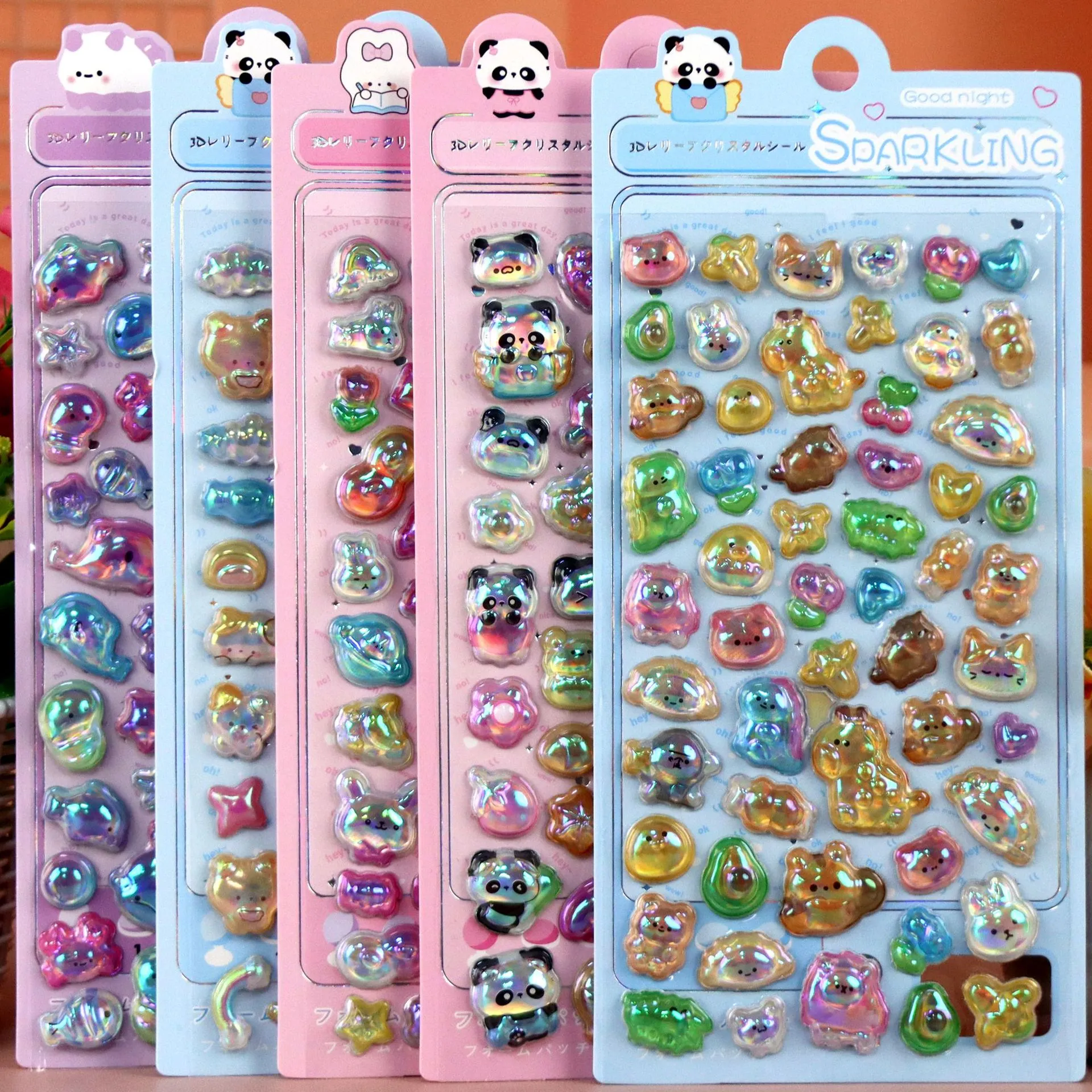 Kinder Süße Cartoon Tier Panda Kaninchen Japanische 3D Stereo Regenbogen Massiv Geprägte Aufkleber Dekorative Schreibwaren