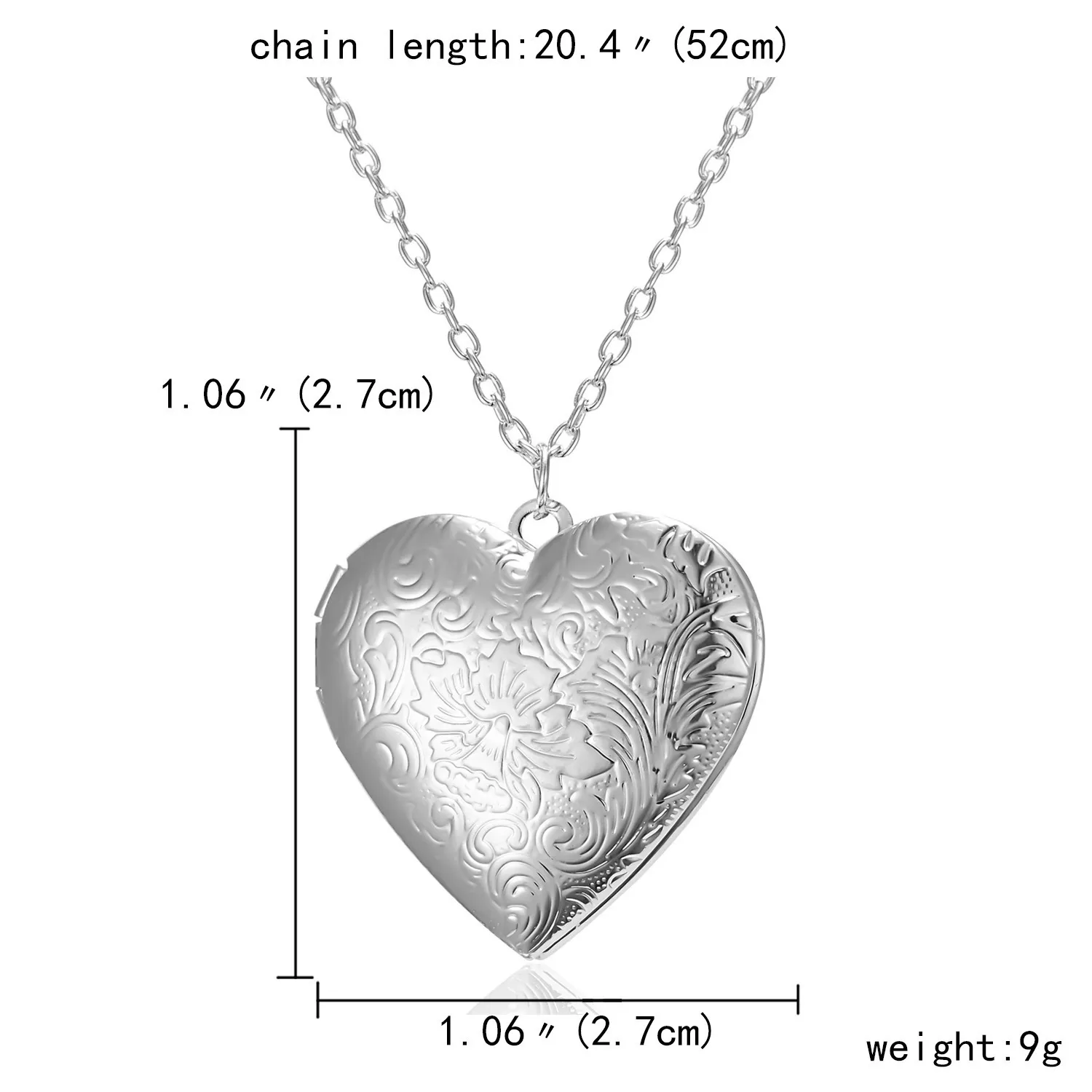 Fashion Alloy Heart Locket Pendant Necklace Minimalist Carving Floral Link Chain Exquisite Opened Photo Frame Necklace For Women Jewelry Gift