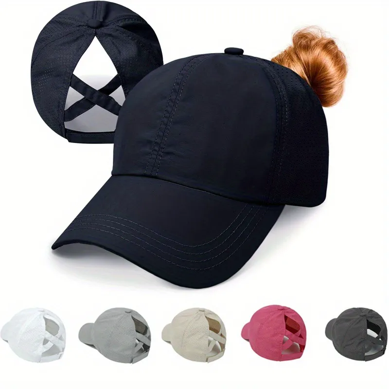 Unisex Outdoor Quick Dry Baseball Cap Breathable Mesh Extended Brim Sun Protection Ponytail Hole Adjustable Sport Snapback Hat