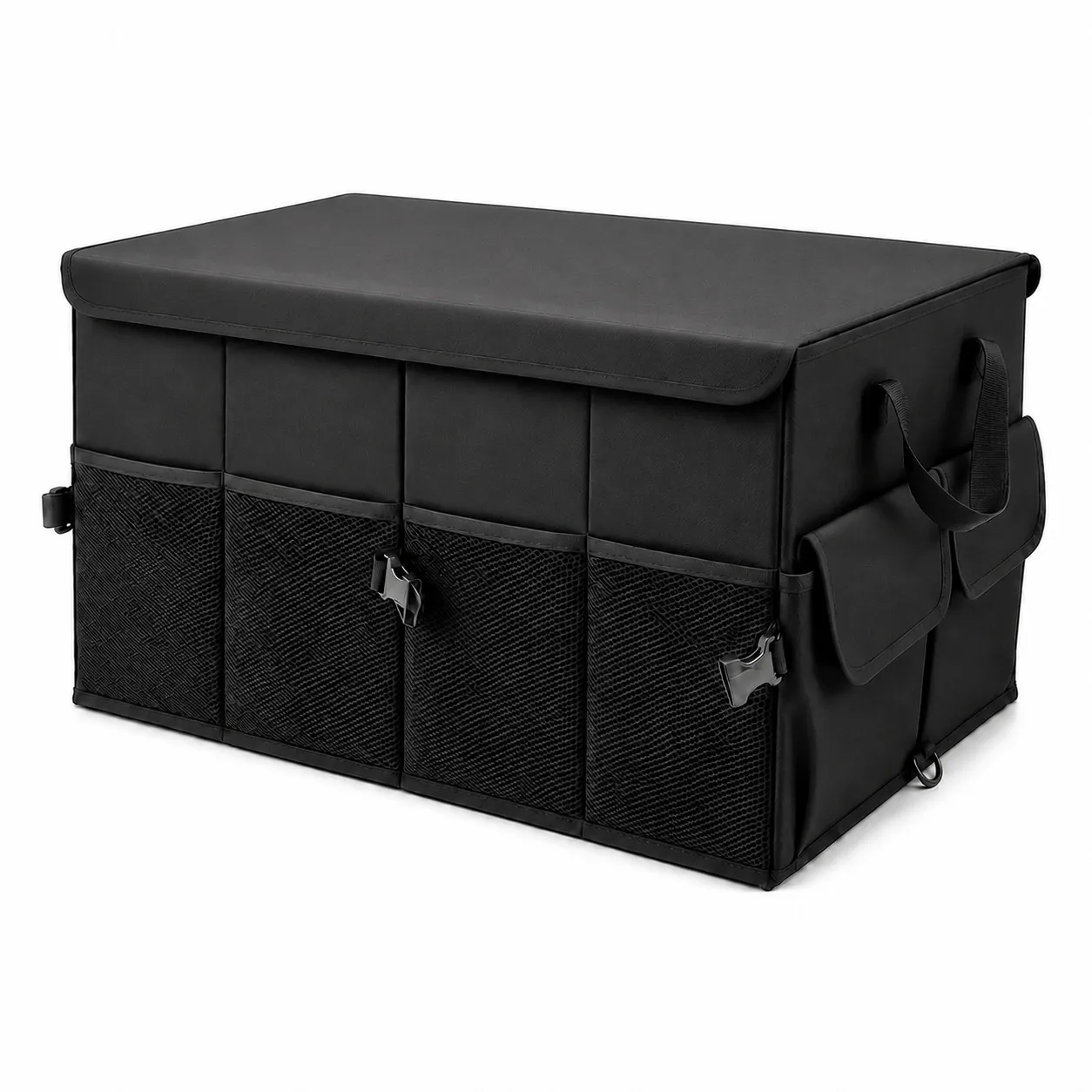 Organizador de Maletero de Coche Plegable Gran Capacidad Caja de Almacenamiento Con Tapa Divisores Extraíbles Y Placa Base Negro