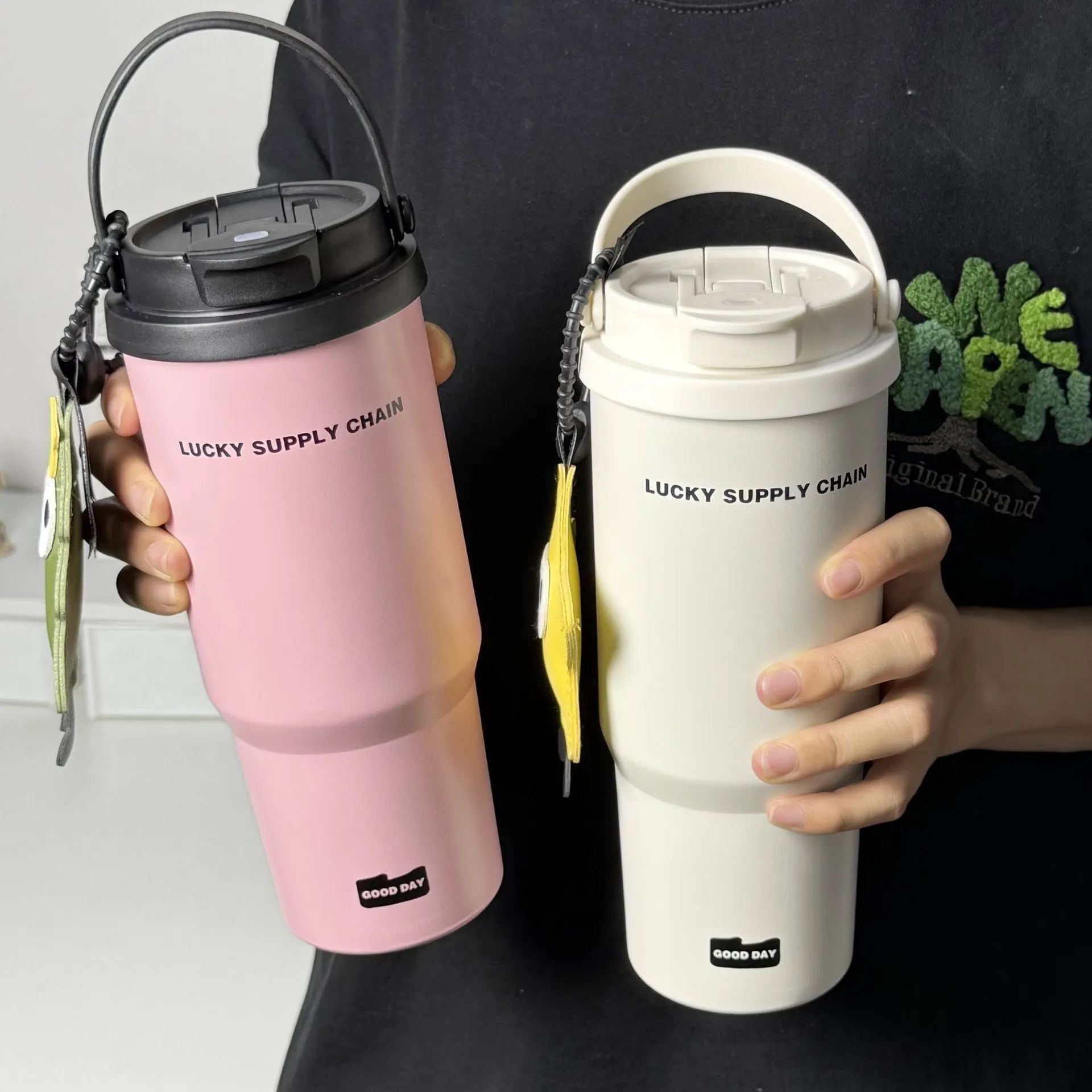 800ml Stainless Steel Insulated Tumbler With Lid And Straw Portable Car Water Bottle Dual Drink Vacuum Cup With Handle