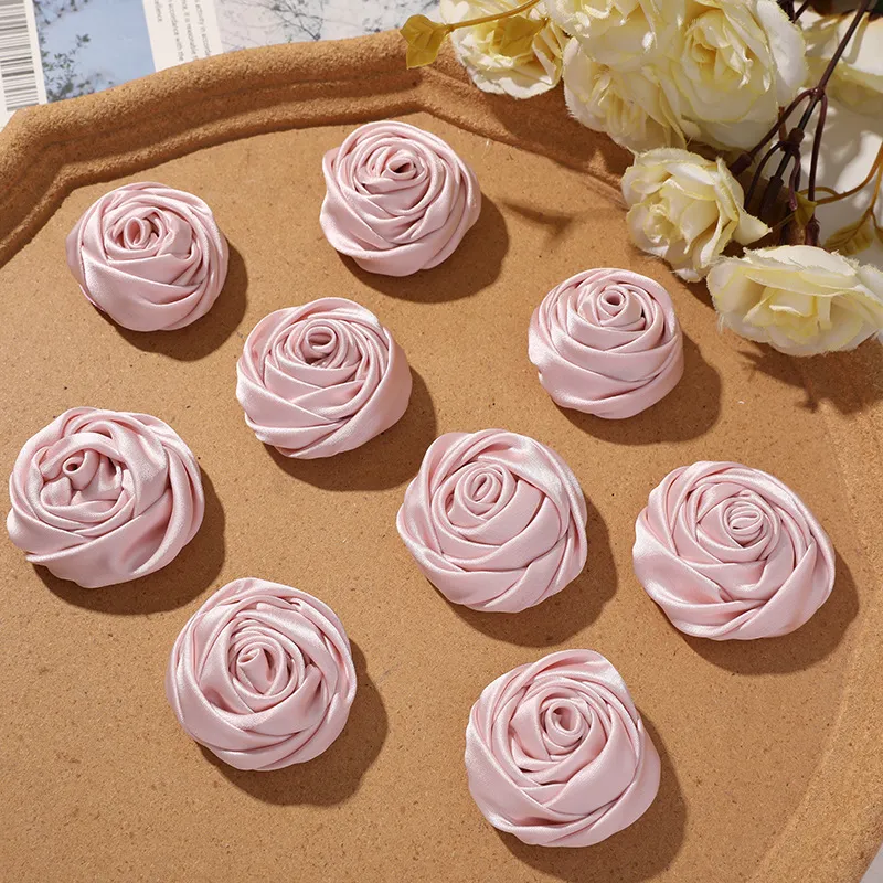 Accesorio de Vestir DIY de Flor de Rosa de Satén y Malla de Tela Hecho a Mano para Vestido de Boda Broche y Decoración de Cabello